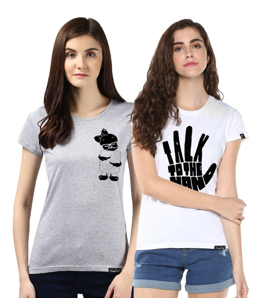 Young Trendz Womens Combo Half Sleeve Tweety Printed Grey Color and Talk Printed White Color Tshirts - Young Trendz