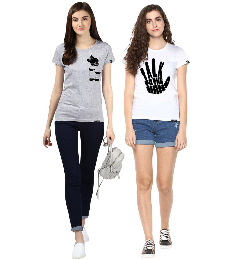 Young Trendz Womens Combo Half Sleeve Tweety Printed Grey Color and Talk Printed White Color Tshirts - Young Trendz