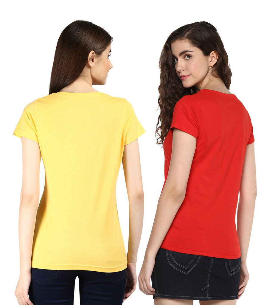 Young Trendz Womens Combo Half Sleeve Tweety Printed Red Color and Teddy Printed Yellow Color Tshirts - Young Trendz