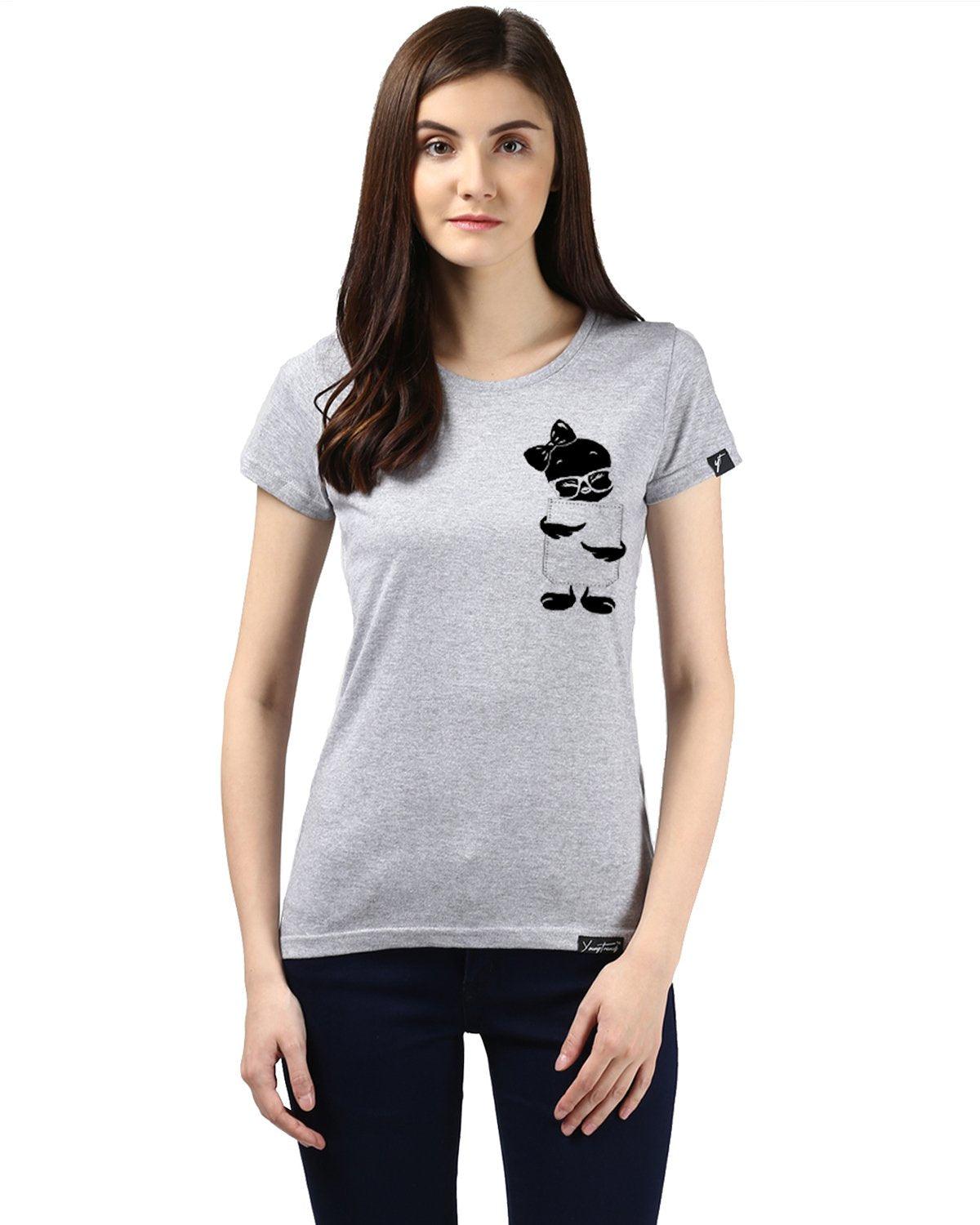 Womens Half Sleeve Tweety Printed Grey Color Tshirts - Young Trendz