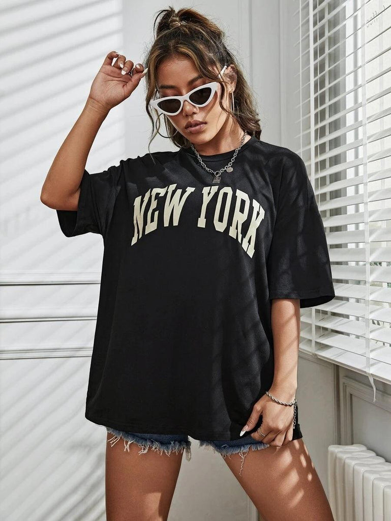Womens Unisex Over Size Printed Black Color Tshirts - Young Trendz