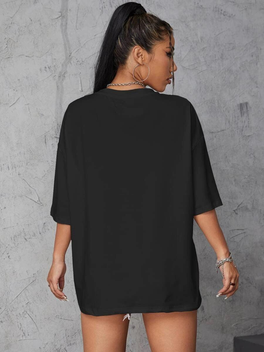 Womens Unisex Over Size Printed Black Color Tshirts - Young Trendz