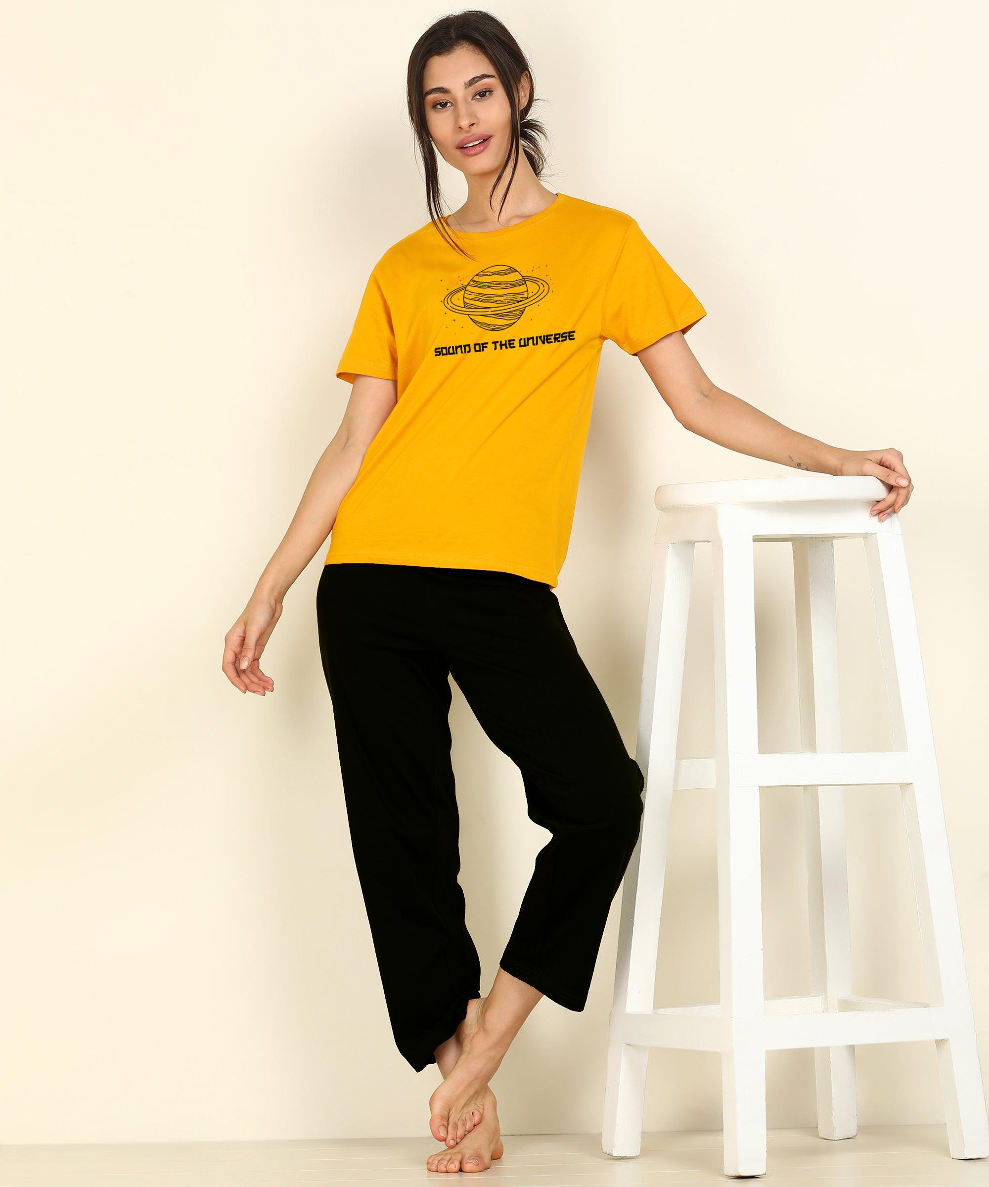 Women Printed T-shirt & Pyjama Set Pure Soft Cotton - Young Trendz