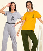 Women Printed T-shirt & Pyjama Set Pure Soft Cotton - Combo Set - Young Trendz