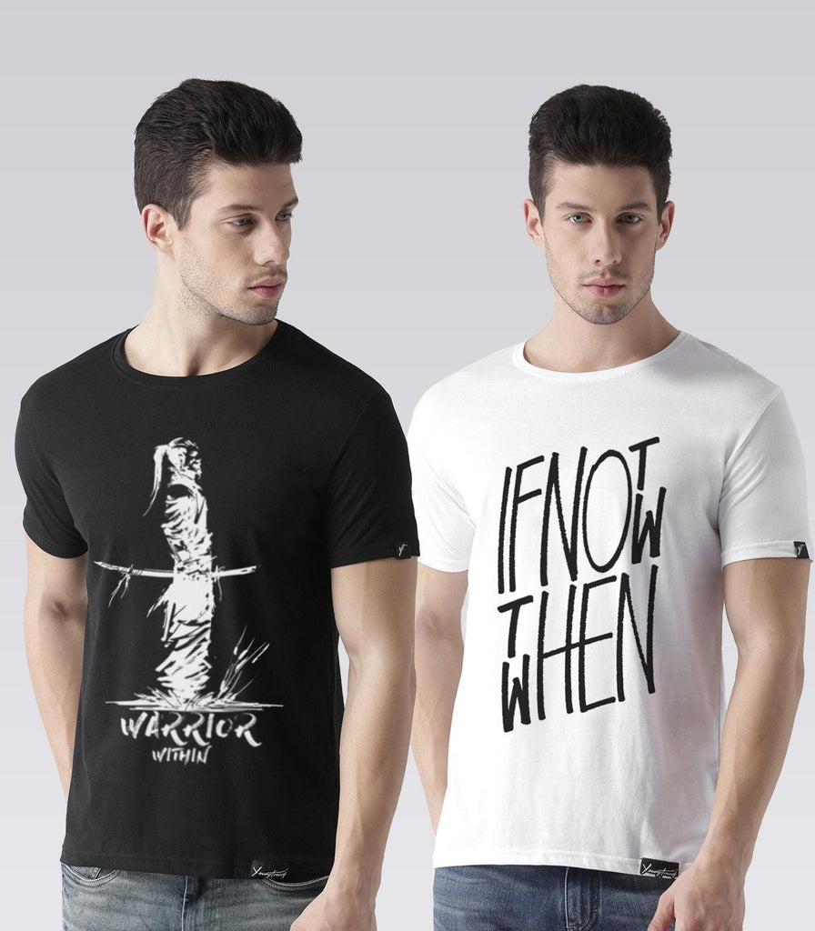Young Trendz Mens Combo Warrior Black Color and Ifnot White Color Half Sleeve Printed T-Shirts - Young Trendz