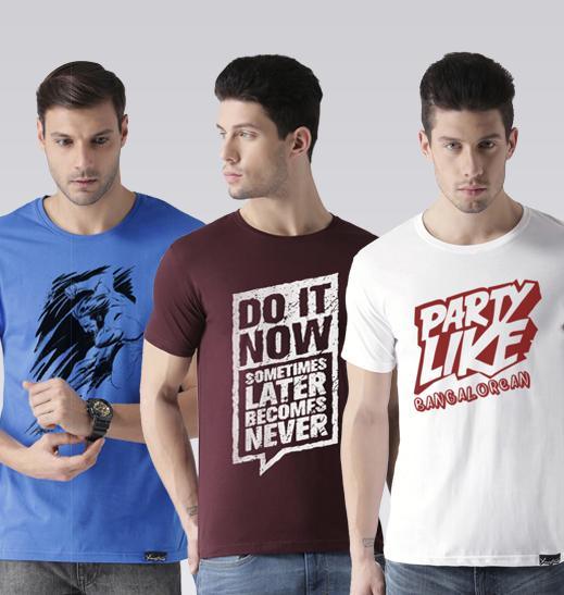 Young Trendz Mens Combo Wolvarin Sky Blue Color Doit Maroon Color and Partyb White Color Half Sleeve Printed T-Shirts - Young Trendz