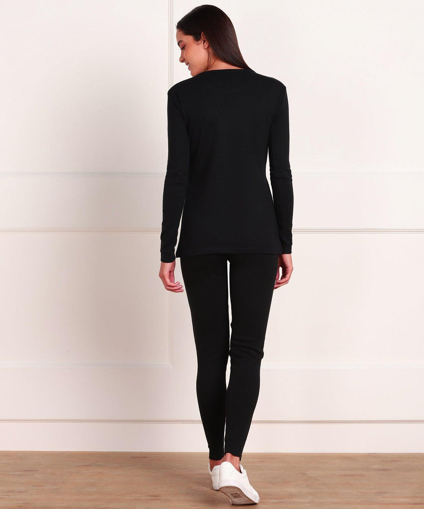 Thermal Tights & Full Sleeve Top Set for Winter Stretchable - Black - Young Trendz