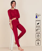 Thermal Tights & Full Sleeve Top Set for Winter Stretchable - Maroon - Young Trendz