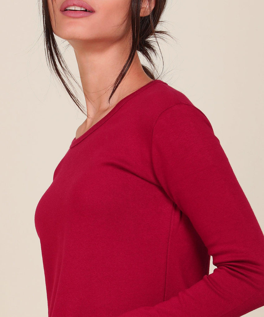 Thermal Tights & Full Sleeve Top Set for Winter Stretchable - Maroon - Young Trendz