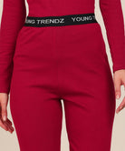 Thermal Tights & Full Sleeve Top Set for Winter Stretchable - Maroon - Young Trendz