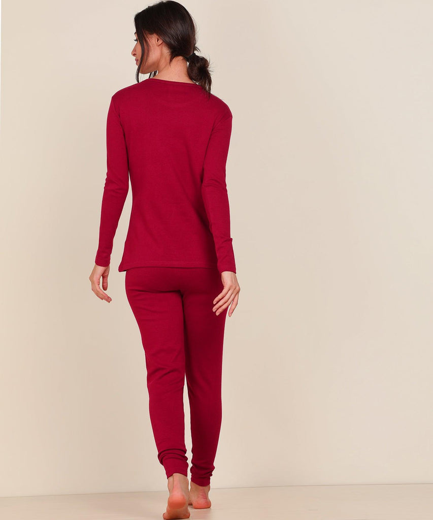 Thermal Tights & Full Sleeve Top Set for Winter Stretchable - Maroon - Young Trendz