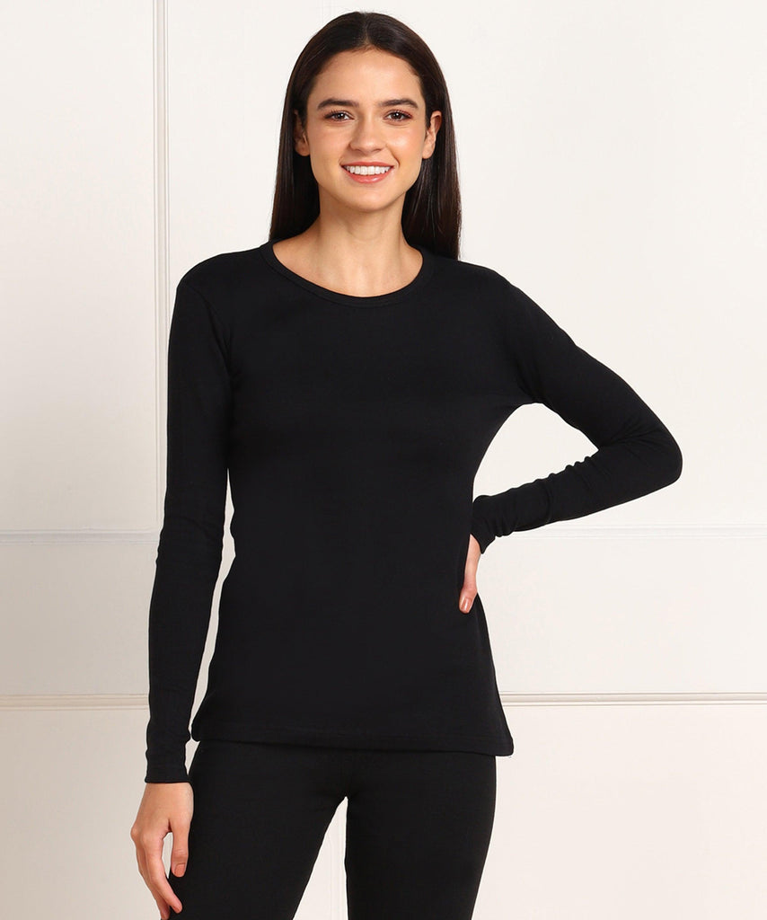 Thermal Full Sleeve Top for Winter Stretchable - Black - Young Trendz