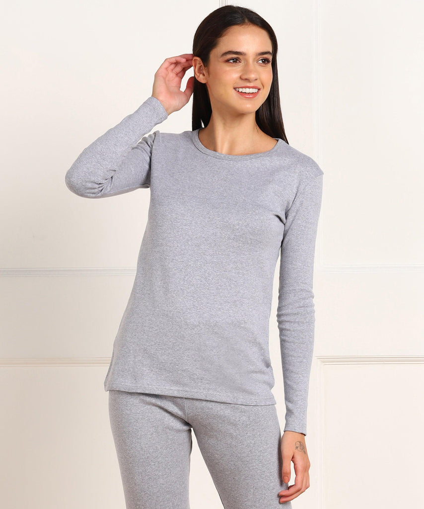 Thermal Full Sleeve Top for Winter Stretchable - Grey - Young Trendz