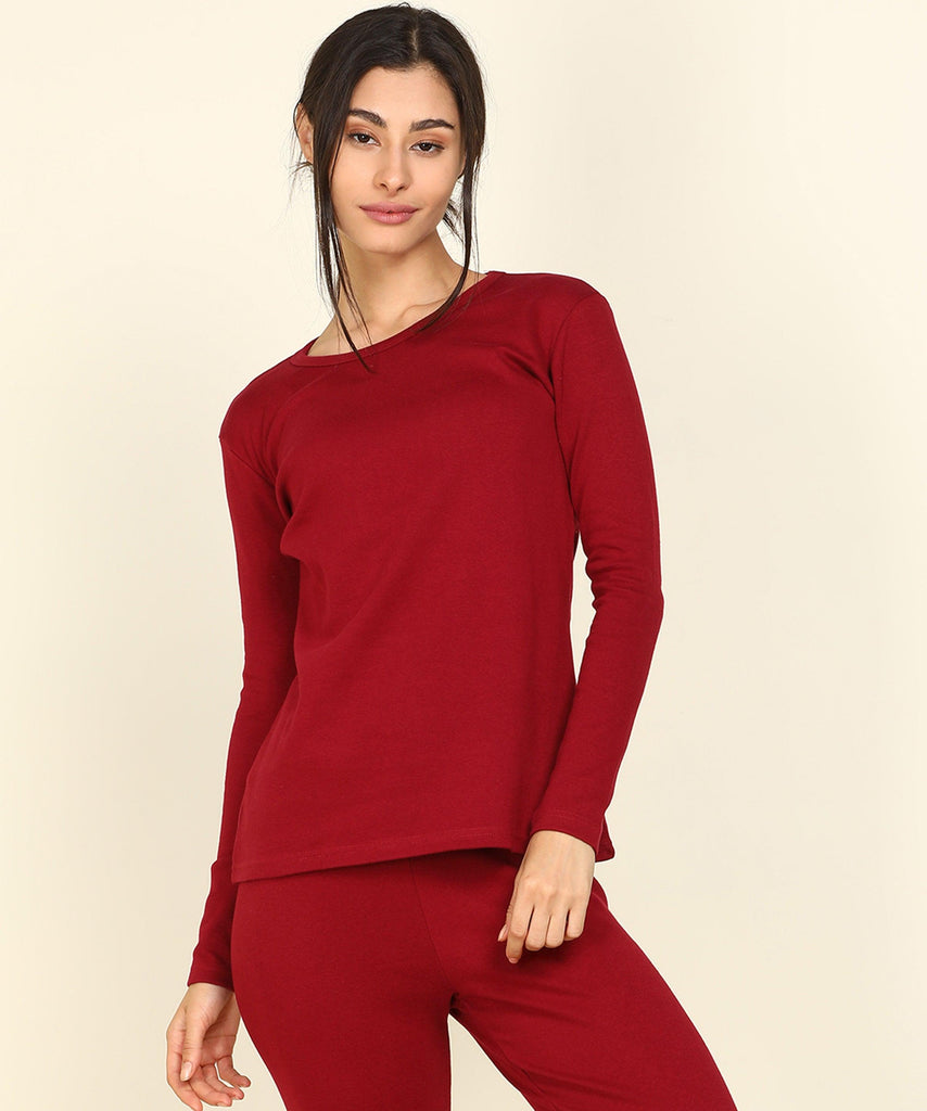 Thermal Full Sleeve Top for Winter Stretchable - Maroon - Young Trendz