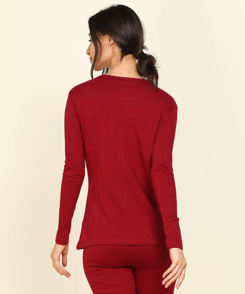 Thermal Full Sleeve Top for Winter Stretchable - Maroon - Young Trendz