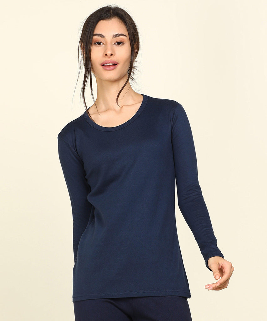 Thermal Full Sleeve Top for Winter Stretchable - Navy - Young Trendz