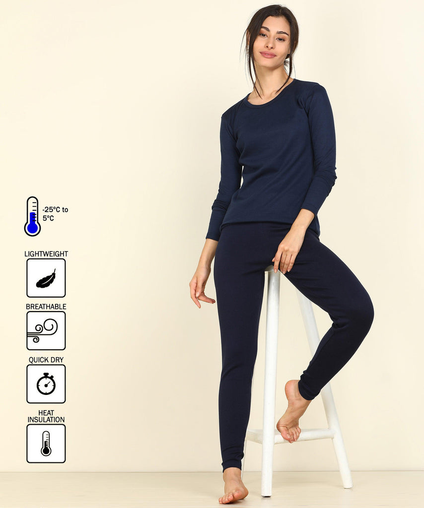 Thermal Full Sleeve Top for Winter Stretchable - Navy - Young Trendz