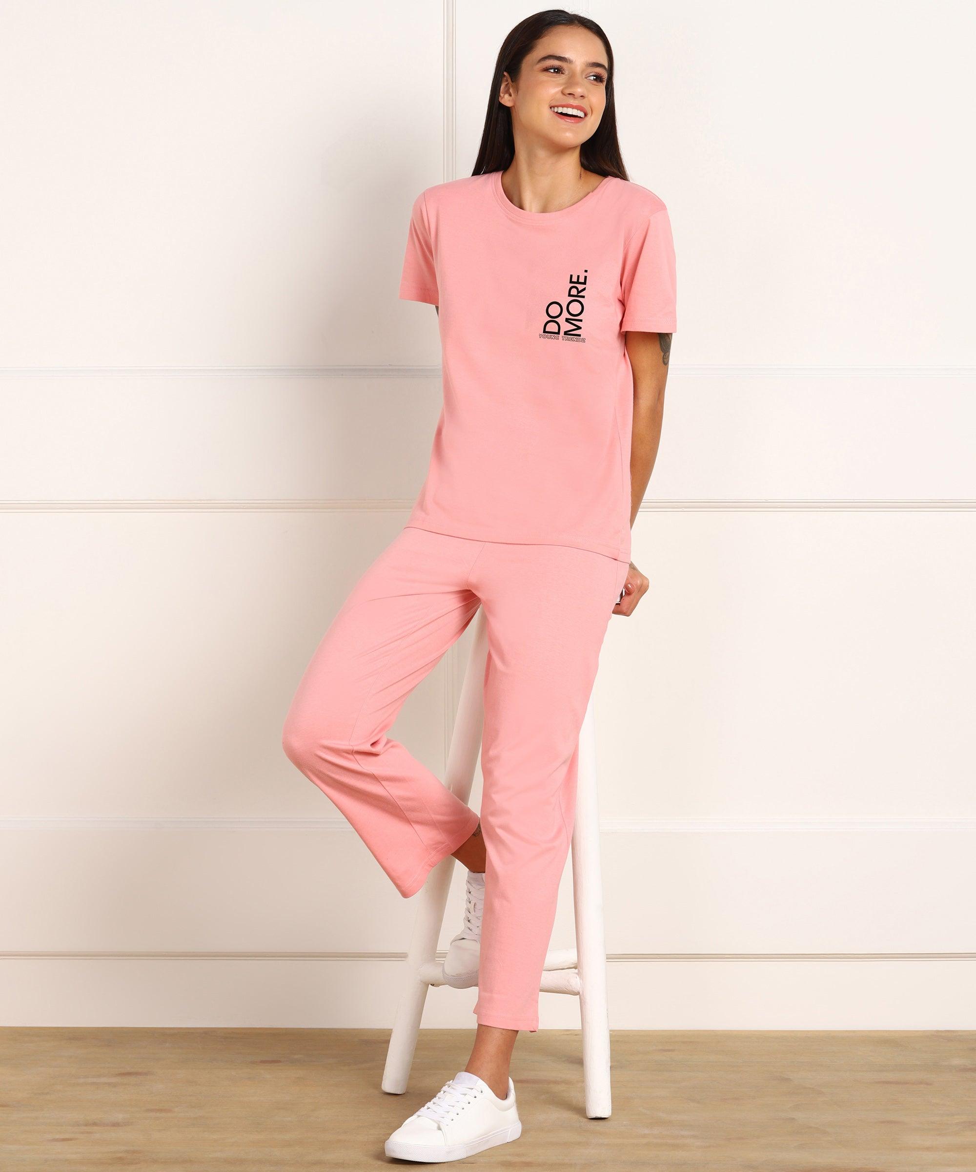 Women Printed T-shirt & Pyjama Set Pure Soft Cotton - Young Trendz