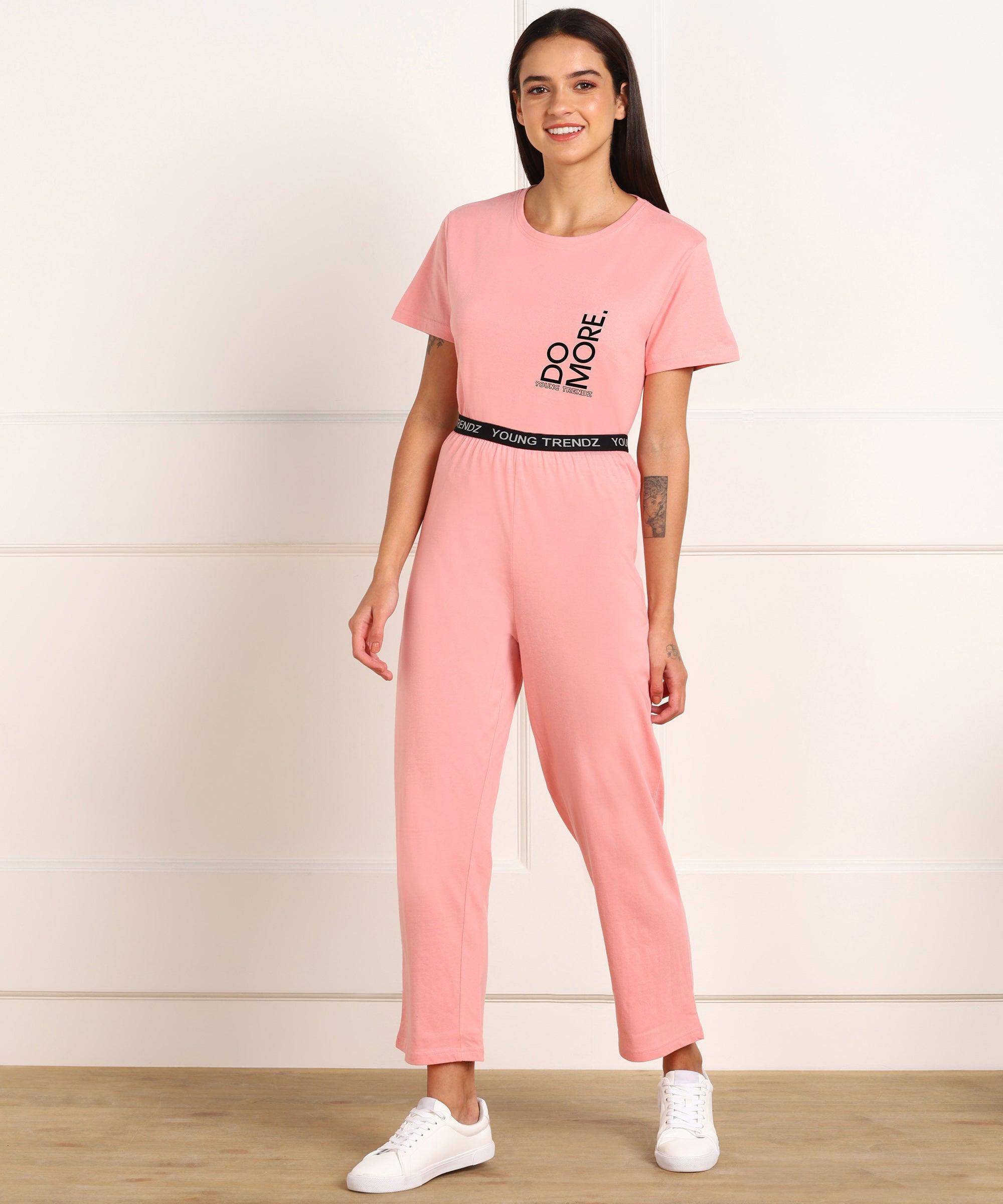 Women Printed T-shirt & Pyjama Set Pure Soft Cotton - Young Trendz