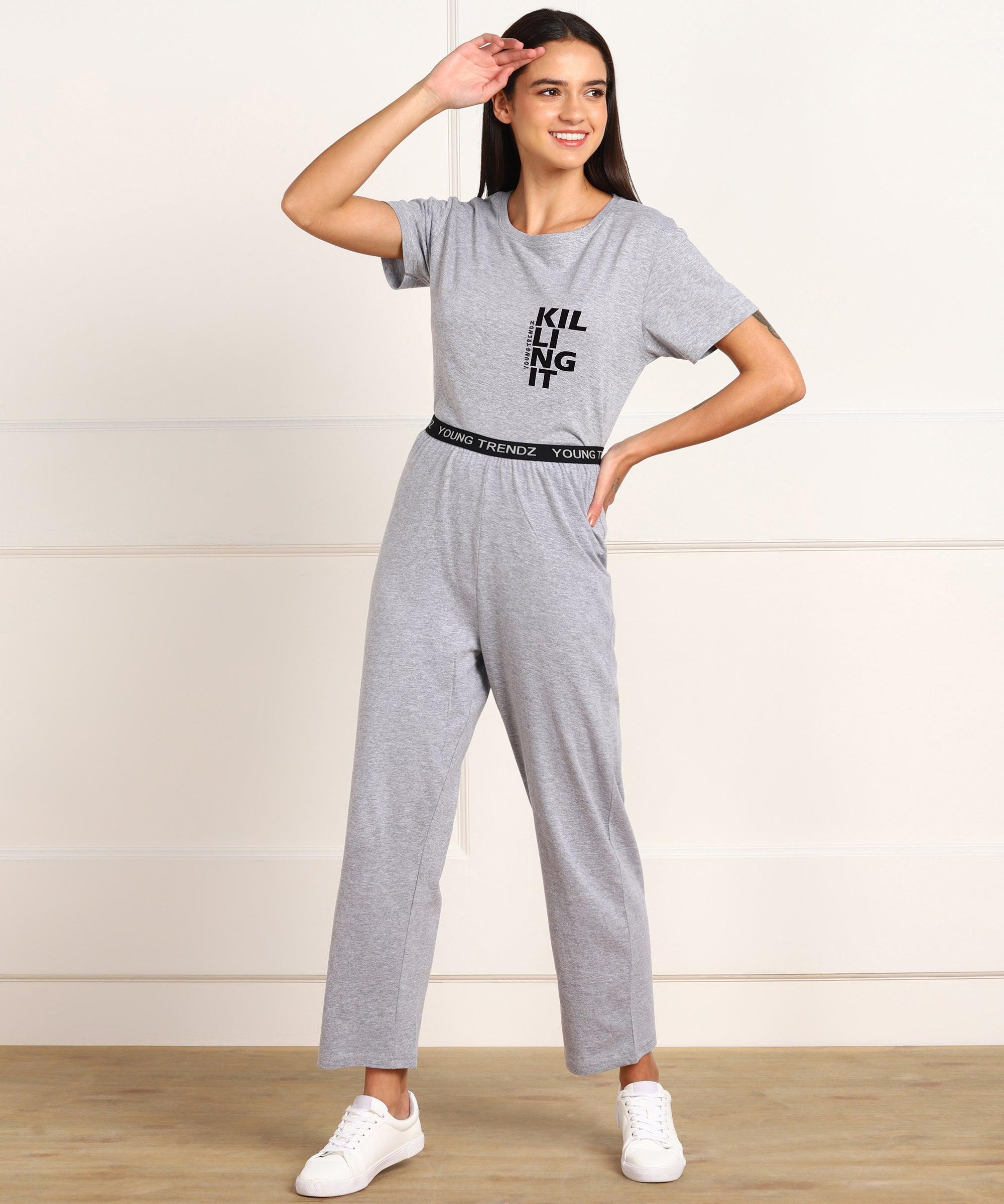 Women Printed T-shirt & Pyjama Set Pure Soft Cotton - Young Trendz