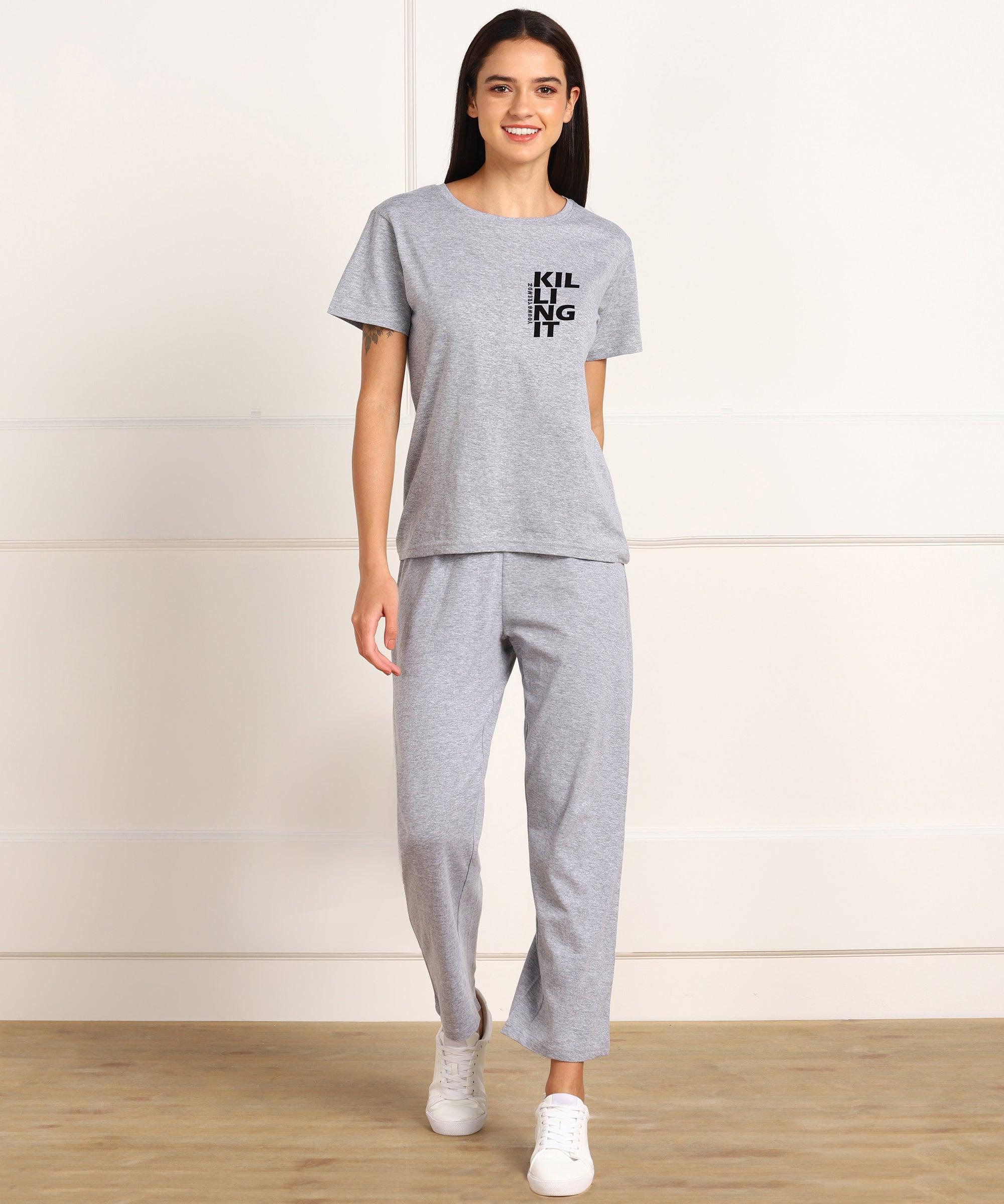 Women Printed T-shirt & Pyjama Set Pure Soft Cotton - Young Trendz