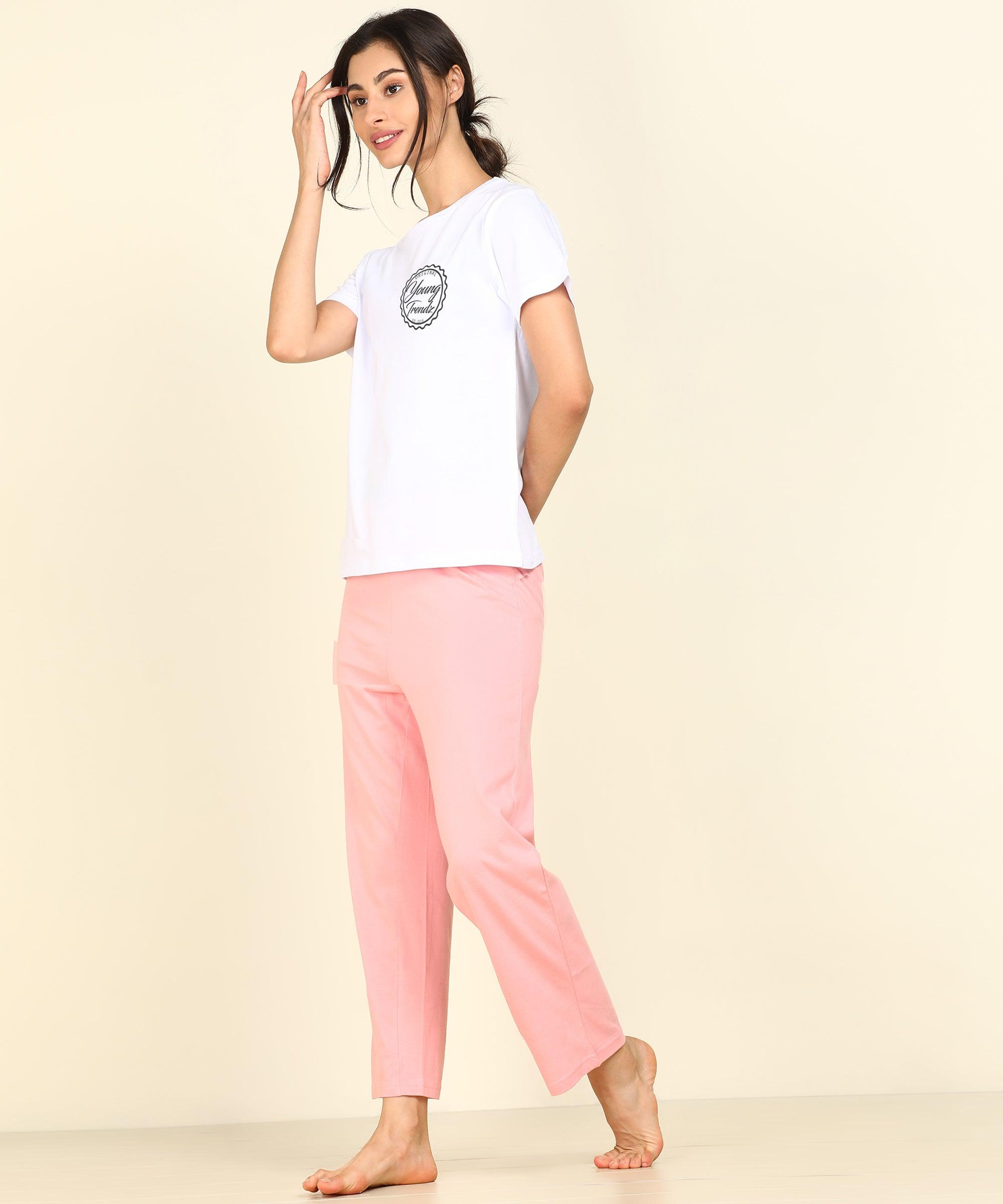 Women Printed T-shirt & Pyjama Set Pure Soft Cotton - Young Trendz