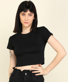 Womens Half Sleeve Crop Rib Top - Young Trendz