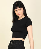 Womens Half Sleeve Crop Rib Top - Young Trendz