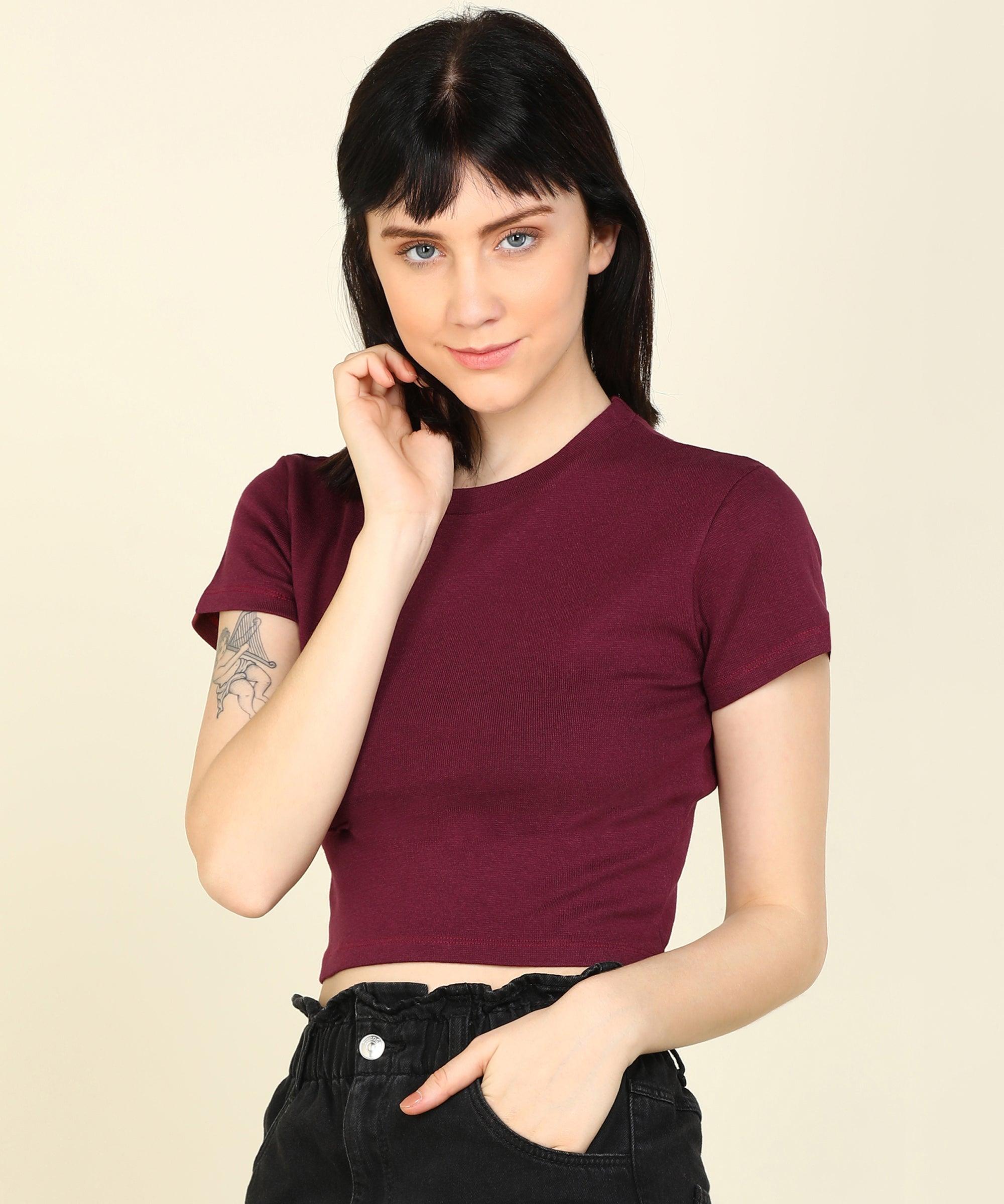 Womens Half Sleeve Crop Rib Top - Young Trendz