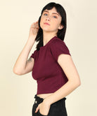 Womens Half Sleeve Crop Rib Top - Young Trendz