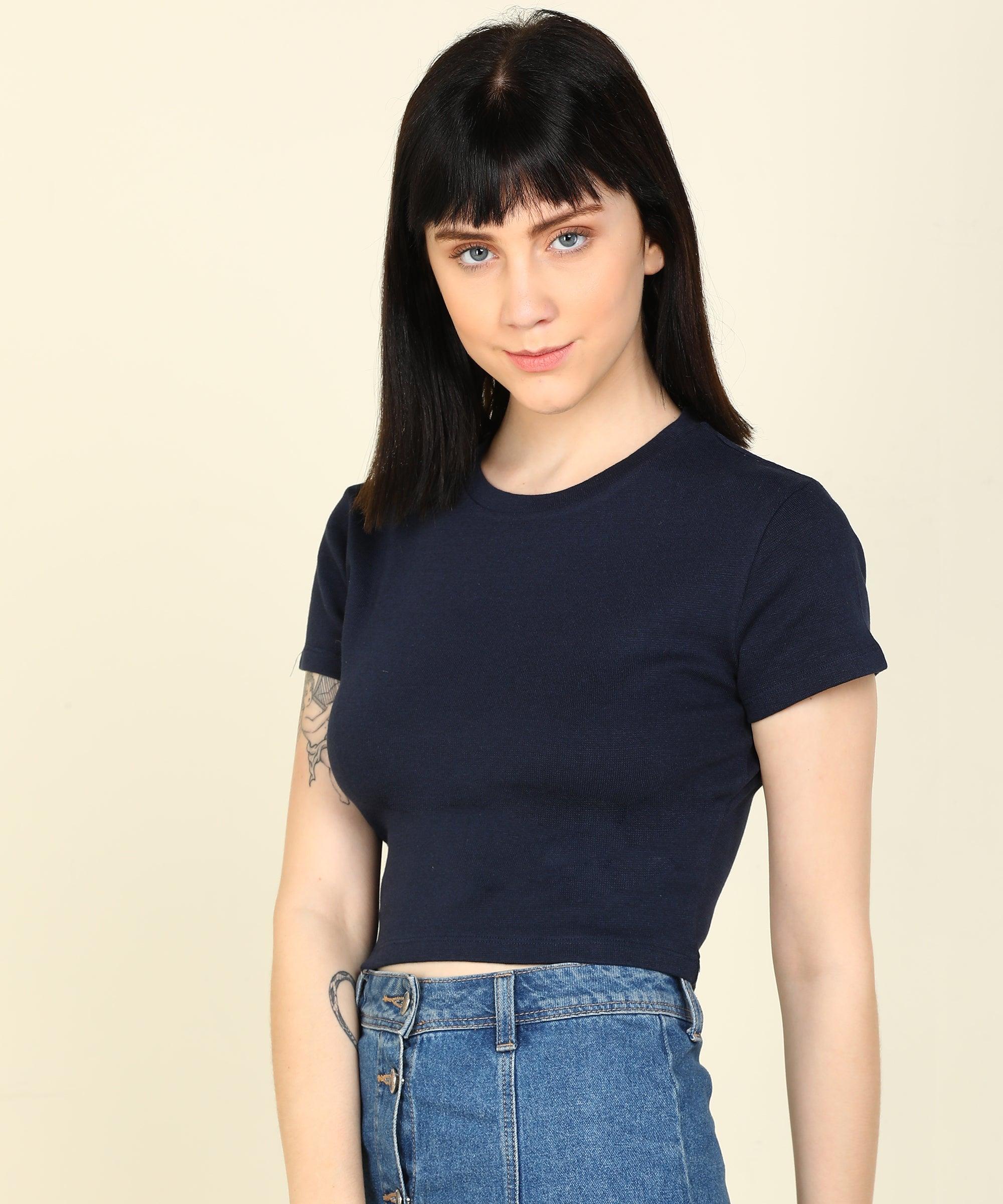 Womens Half Sleeve Crop Rib Top - Young Trendz