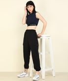 Womens SleeveLess Elastic Crop Rib Navy Top - Young Trendz