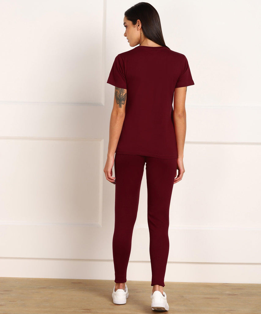 Womens Lounge Wear Regular Fit T-Shirt And Print Tights Set - Young Trendz