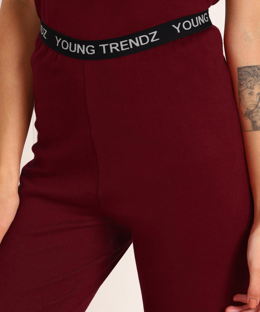 Womens Lounge Wear Regular Fit T-Shirt And Print Tights Set - Young Trendz