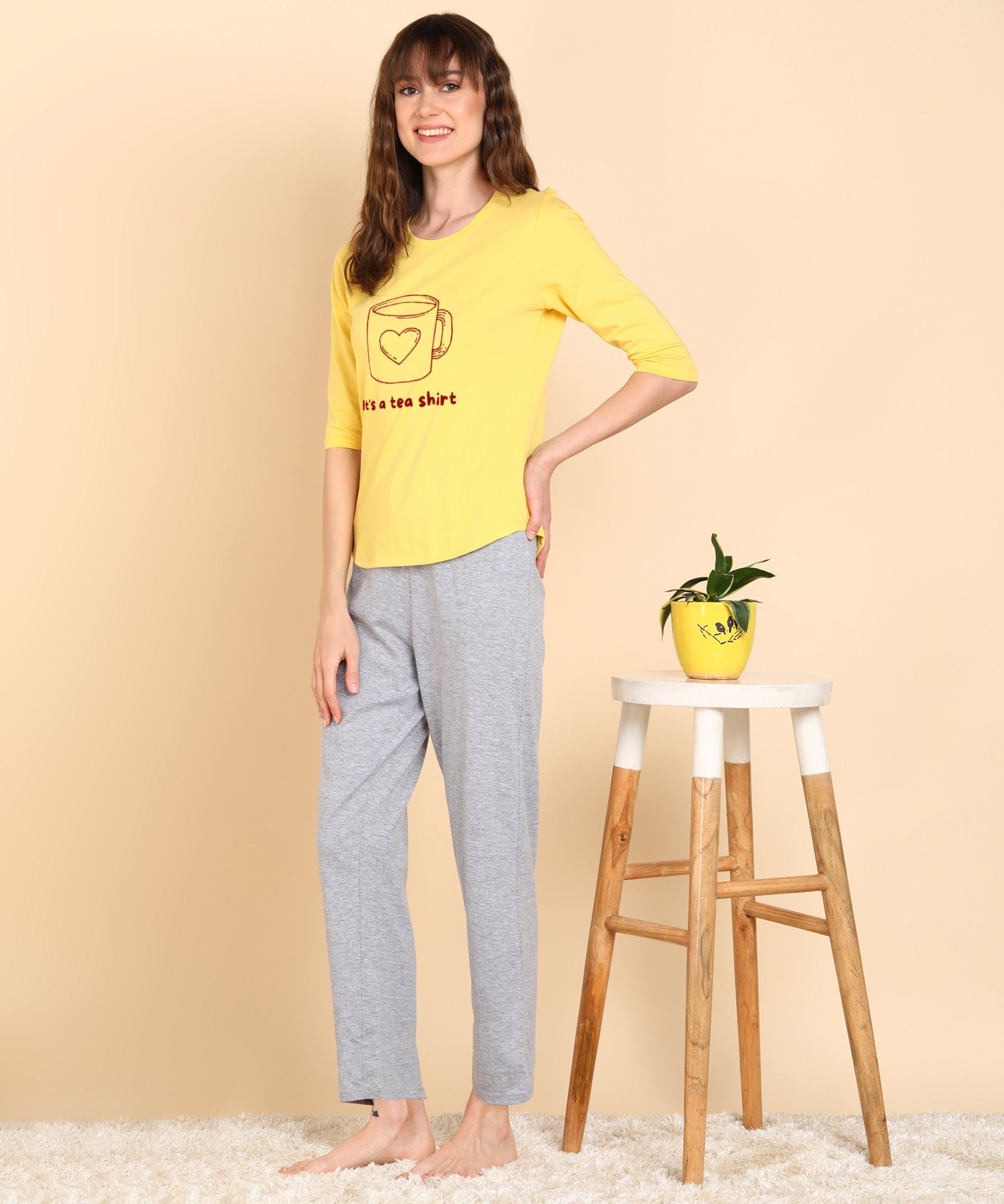 Women Printed 3-4U T.Shirt & Pyjama Co-Ord Set - Young Trendz