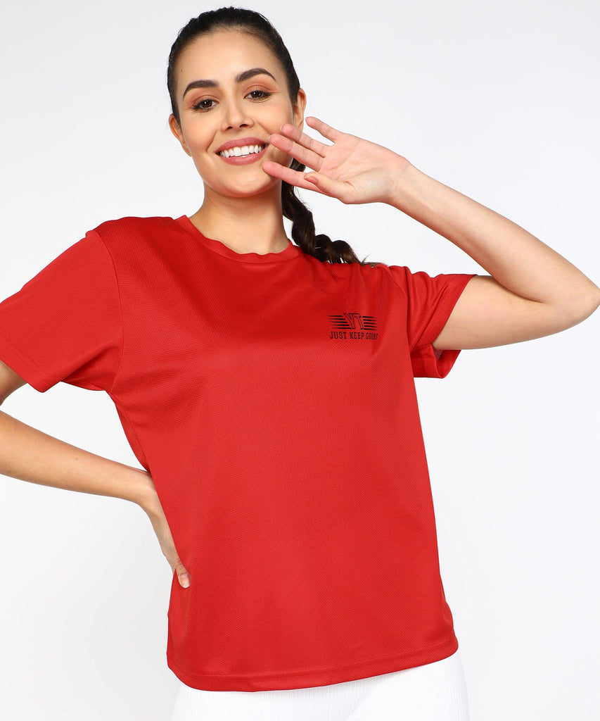 Young Trendz Womens Round Neck Half Sleeve Pocket Printed Sports Tshirt (Red) - Young Trendz