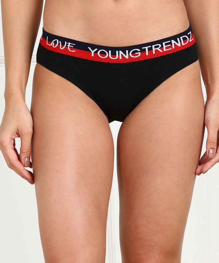 Young Trendz Women Love Elastic Hipster Black colour Panty - Organic Cotton - Young Trendz