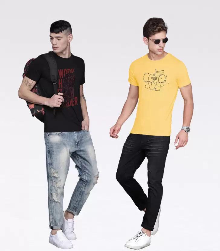 Young Trendz Mens Printed round neck Halfsleeve Tshirt(MUSTARD & BLACK) - Young Trendz