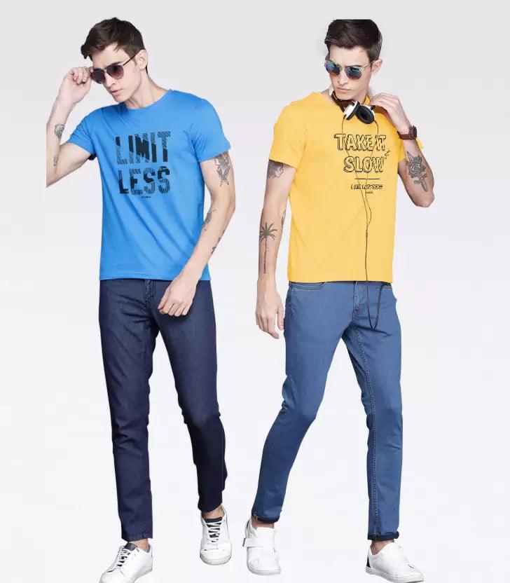 Young Trendz Mens Printed Halfsleeve Tshirt (BLUE,YELLOW) - Young Trendz