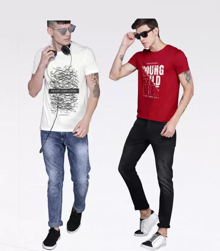 Young Trendz Mens Printed round neck Halfsleeve Tshirt (RED & WHITE) - Young Trendz
