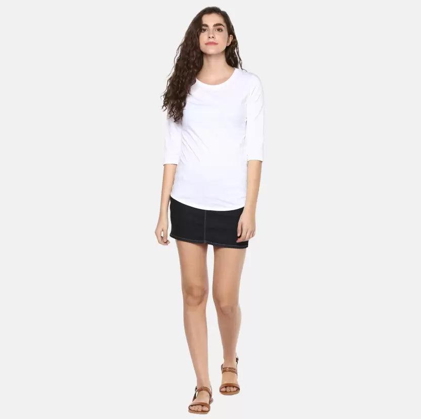 Pack of 3 Women Self Design, Solid Round Neck T-Shirt (BLACK GREY WHITE) - Young Trendz