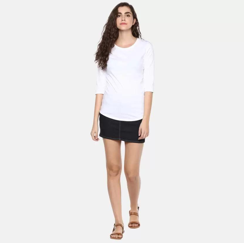 Pack of 3 Women Self Design, Solid Round Neck T-Shirt (BLACK SKYBLUE,WHITE) - Young Trendz
