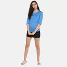 Pack of 3 Women Self Design, Solid Round Neck Multicolor T-Shirt (BLACK,BLUE,YELLOW) - Young Trendz