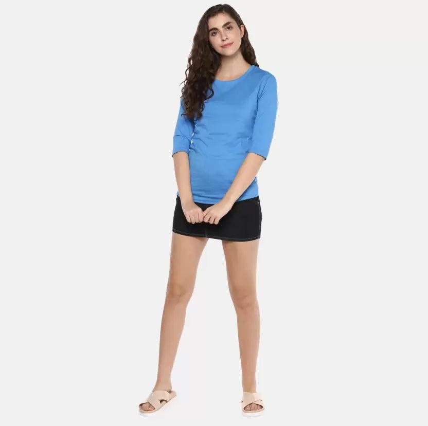 Pack of 3 Women Self Design, Solid Round Neck T-Shirt (GREY,RED,BLUE) - Young Trendz