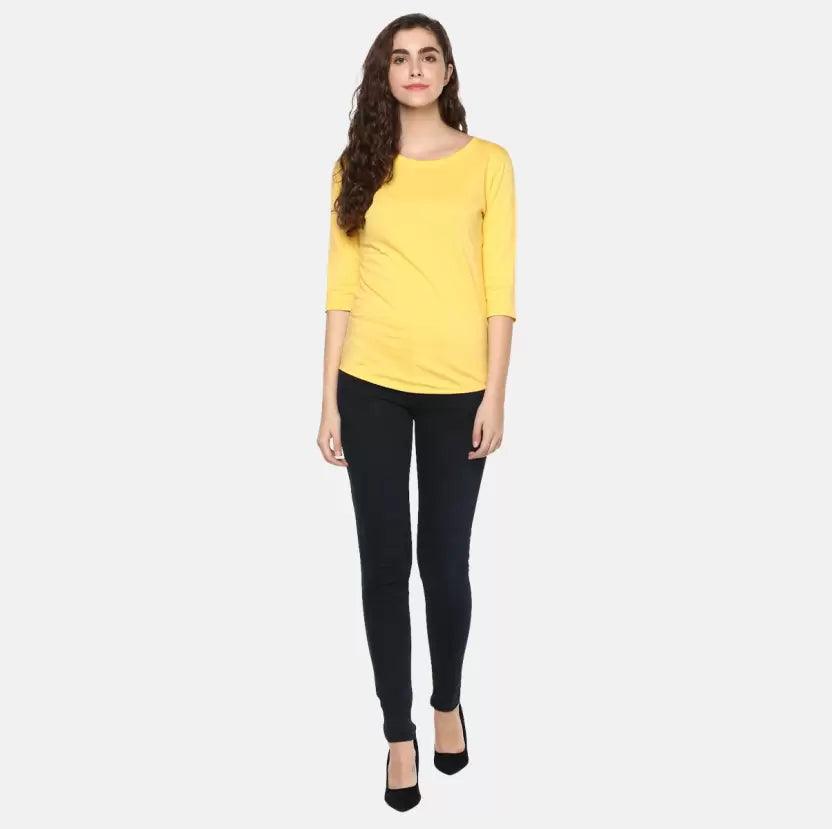 Pack of 3 Women Self Design, Solid Round Neck T-Shirt (Red, Grey, Yellow) - Young Trendz