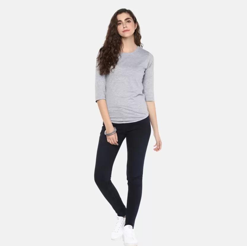 Pack of 3 Women Self Design, Solid Round Neck T-Shirt (GREY SKYBLUE WHITE) - Young Trendz