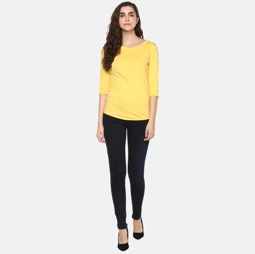 Pack of 3 Women Self Design, Solid Round Neck T-Shirt (RED,BLUE,YELLOW) - Young Trendz