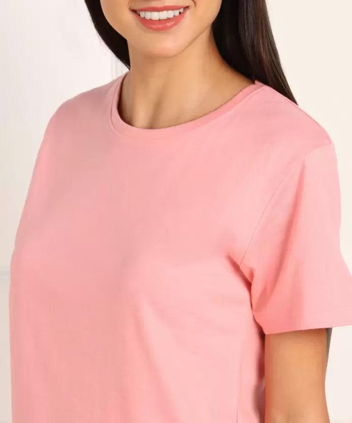Women T-shirt & Pyjama Set Pure Soft Cotton - Pink - Young Trendz