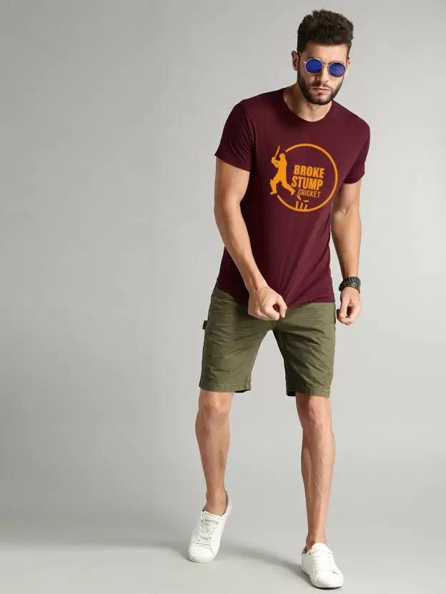 Men Printed Round Neck (Maroon) T-Shirt - Young Trendz