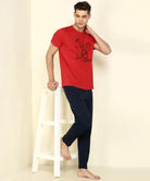 Men Printed Round Neck (Red) T-Shirt - Young Trendz